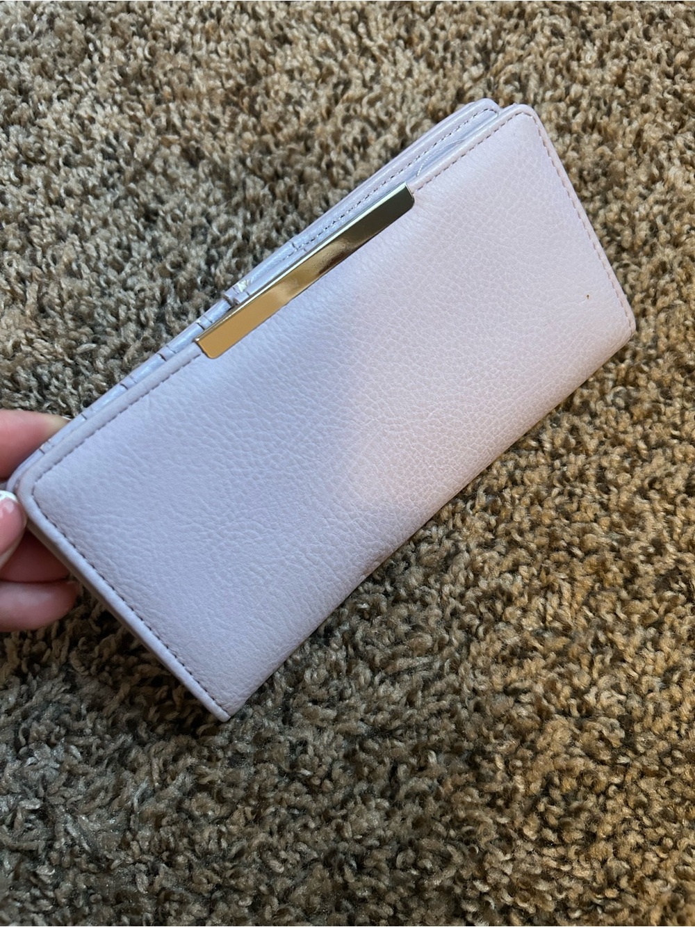 Women's Light Pink Faux Leather Wallet with Metal Trim